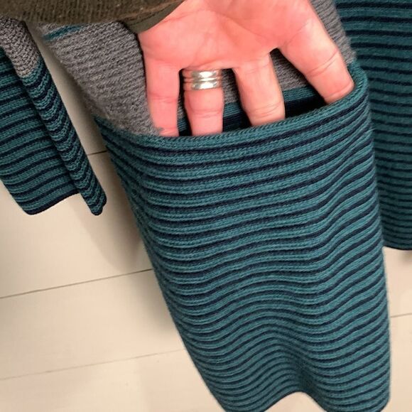 Talbots 100% merino wool striped open front long line cardigan petite small - Picture 6 of 8